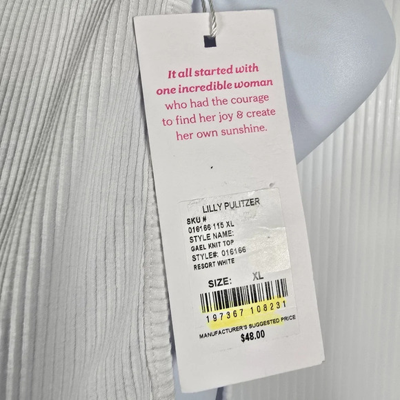 NWT Lilly Pulitzer Gael Knit White Ribbed One Shoulder Top Size XL Chic Elegant - Picture 6 of 7